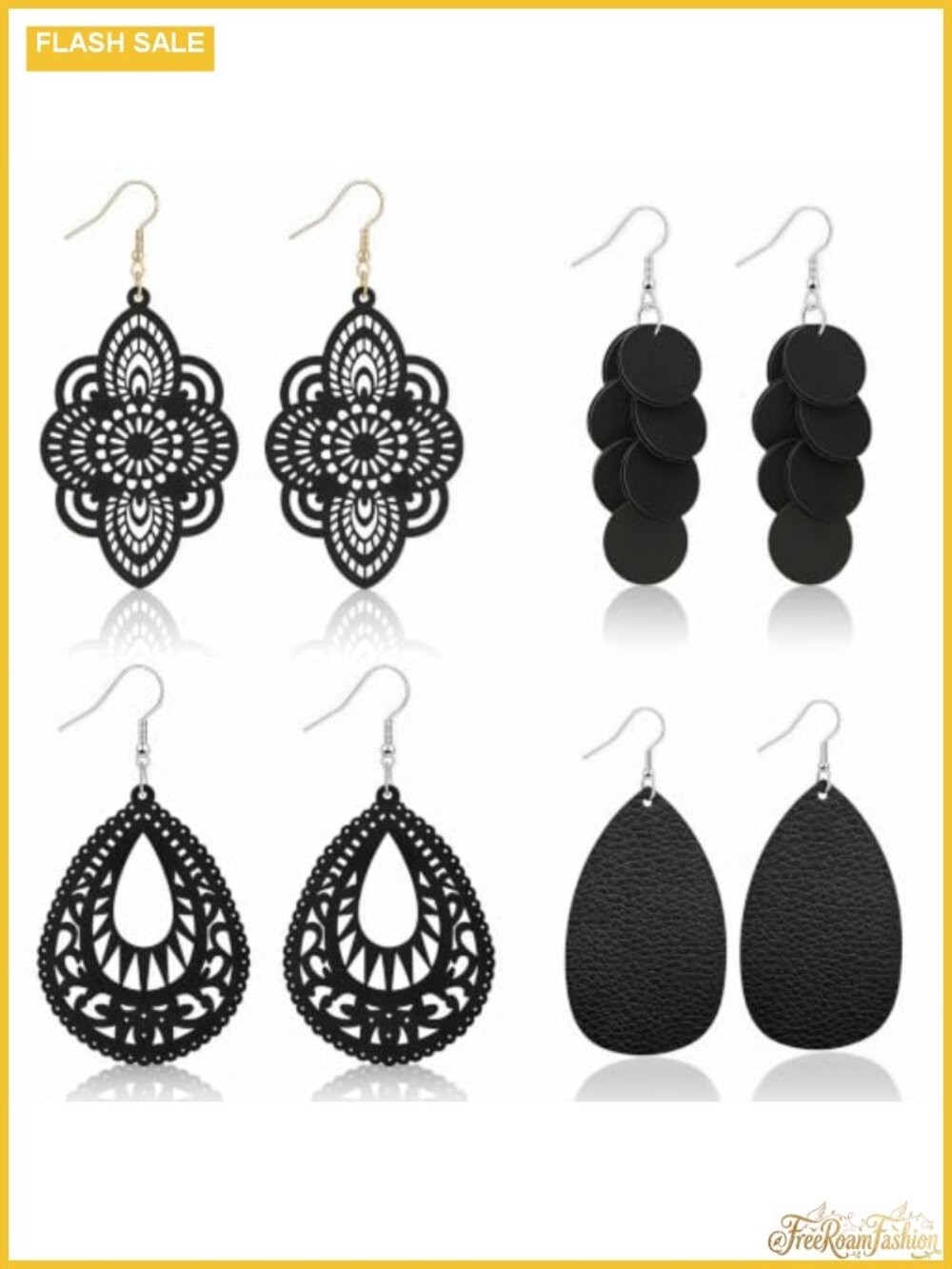 Wood Dangle Earrings Laser Cut Hollow Geometric Drop Boho Statement Earrings